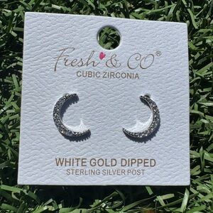 White Gold Dipped Crescent Earrings